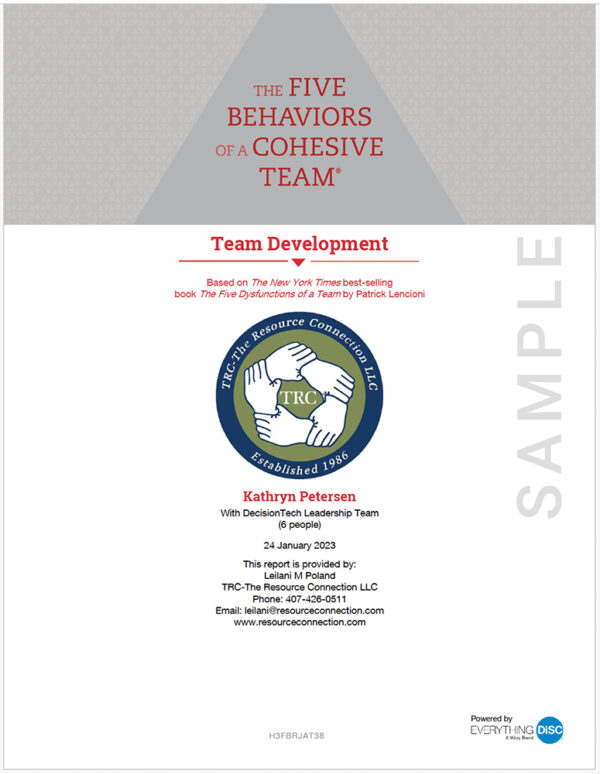 The Five Behaviors Team Development Report Cover